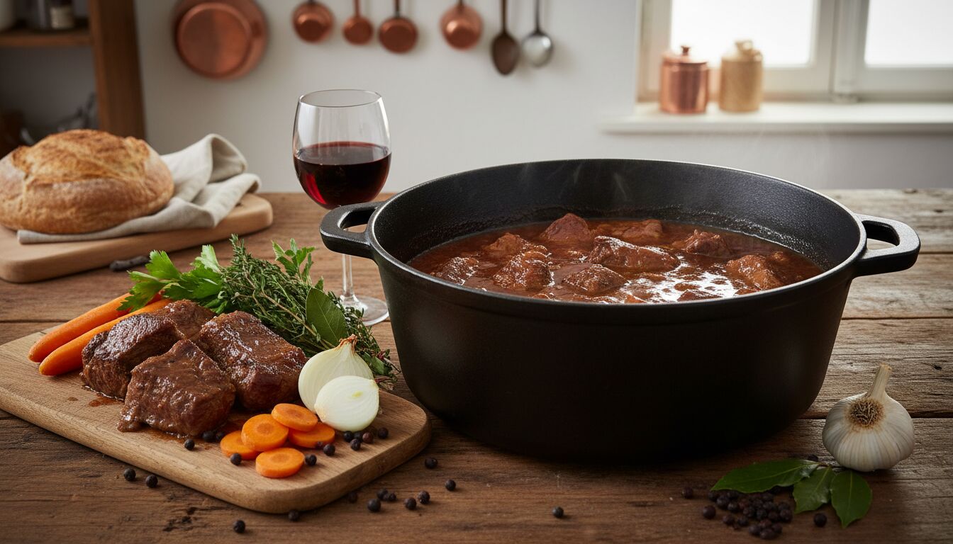 Découvrez la recette authentique du civet de sanglier à la française, un plat traditionnel mijoté riche en saveurs et en convivialité.