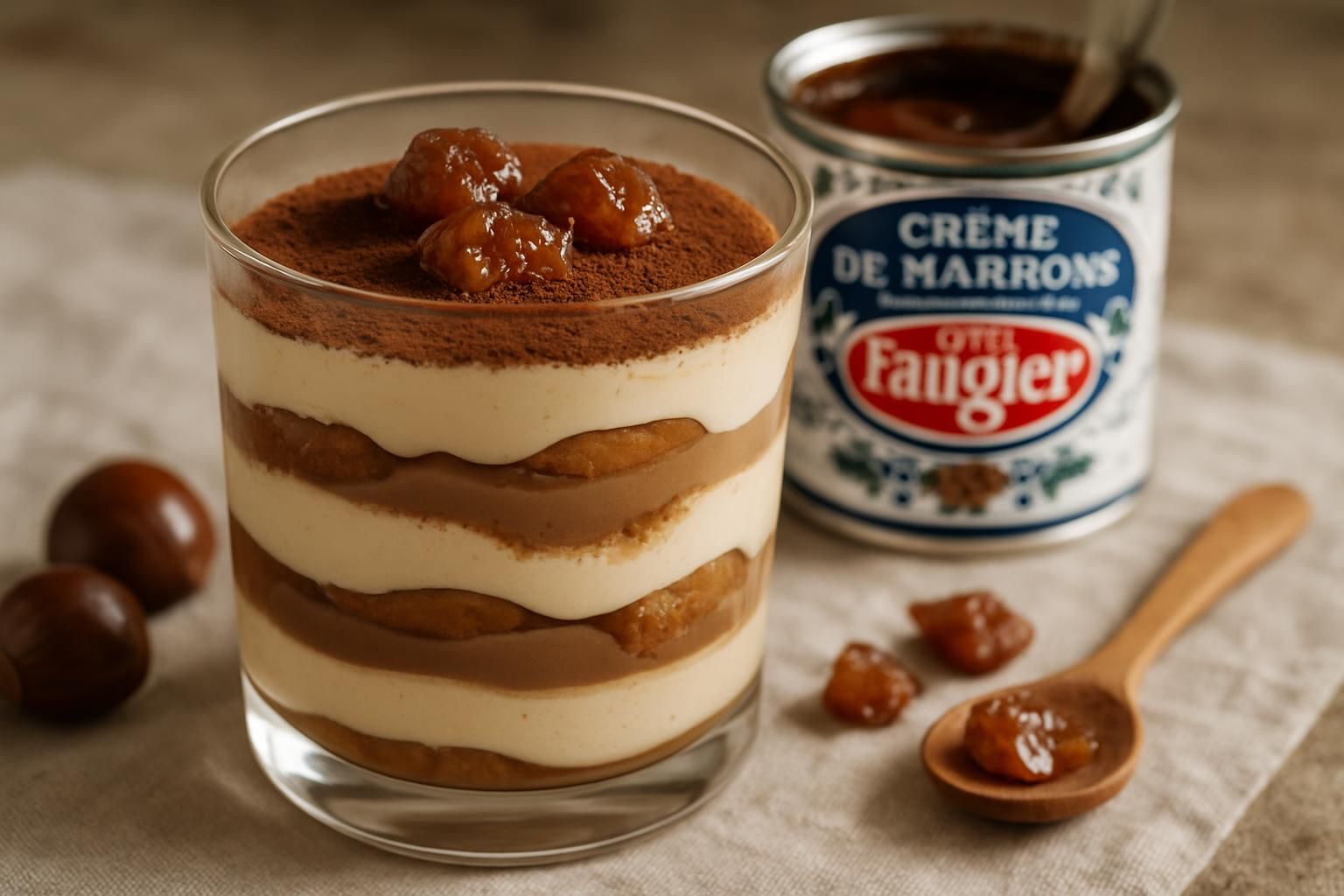 Découvrez notre recette gourmande de tiramisu à la crème de marron Faugier, une douceur parfaite pour les amateurs de saveurs automnales et sucrées.