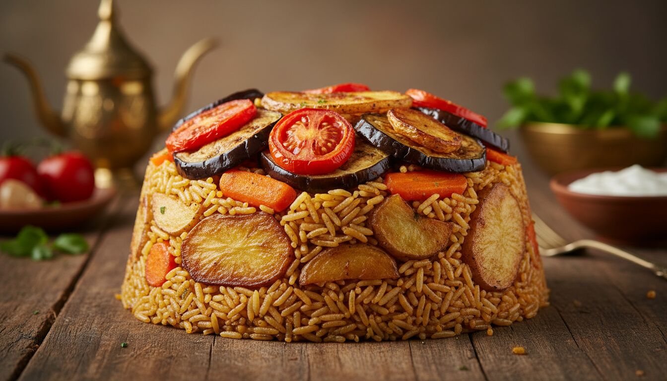 Découvrez la recette traditionnelle du Makloubeh, un délicieux plat de riz renversé aux légumes, simple à préparer et savoureux pour vos repas en famille.