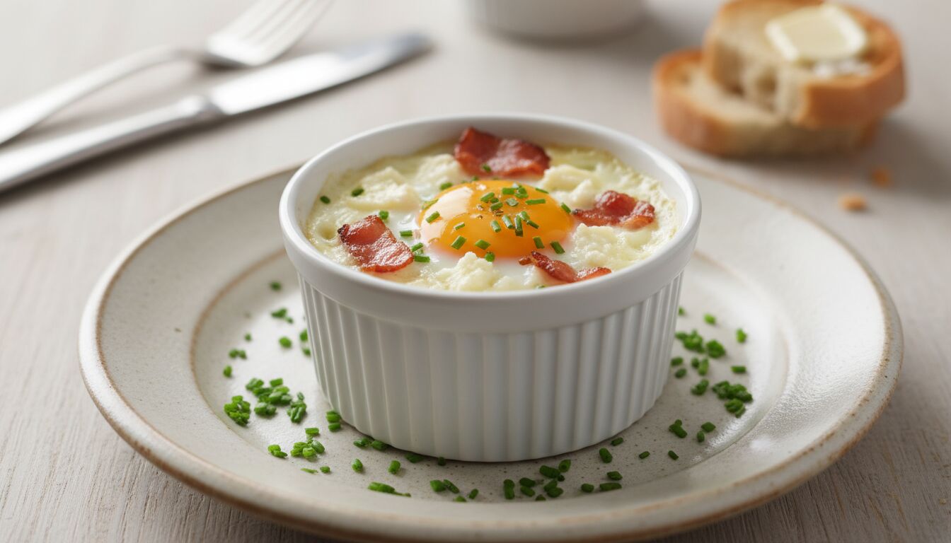 Découvrez une recette facile et savoureuse d'œuf cocotte au chèvre et lardons, parfaite pour un repas rapide et gourmand.