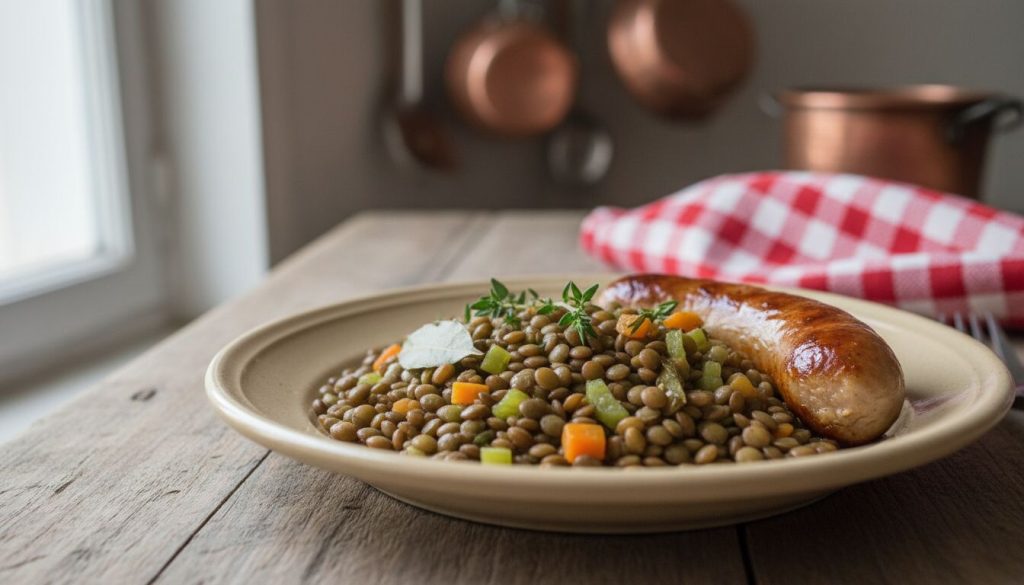 Découvrez la recette authentique des saucisses lentilles façon grand-mère, un plat traditionnel français savoureux et facile à préparer pour régaler toute la famille.
