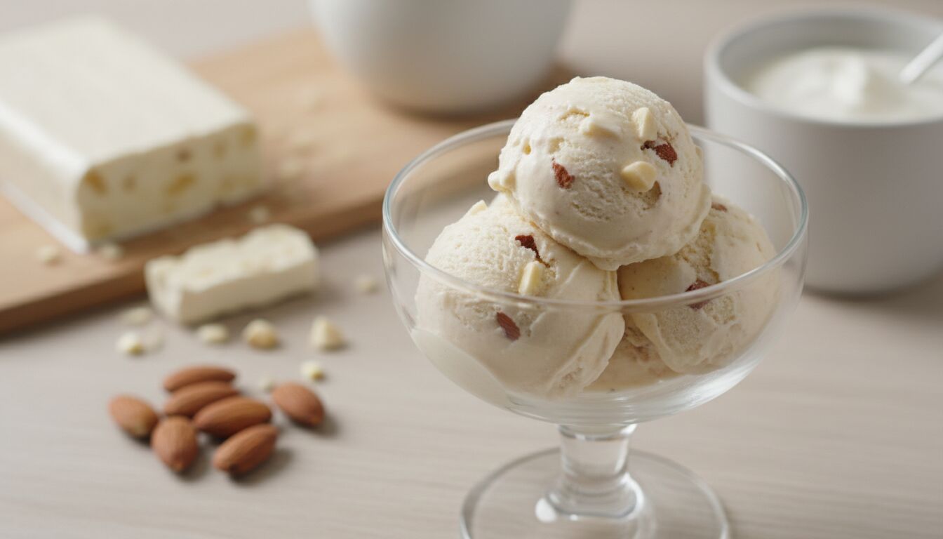Découvrez une recette facile et gourmande de glace au nougat, parfaite pour se rafraîchir tout en savourant la douceur du nougat maison.