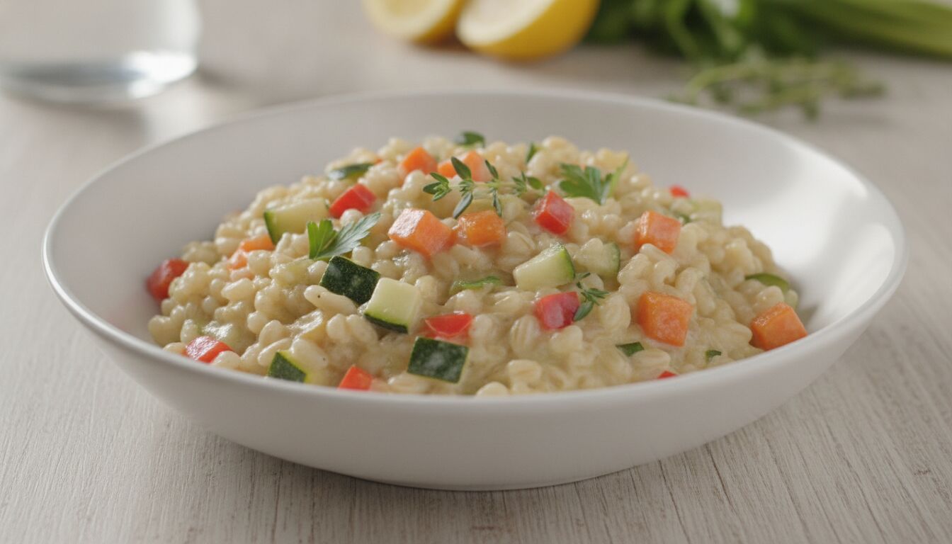 Découvrez notre recette facile et savoureuse d'orzotto crémeux aux légumes, parfaite pour un repas gourmand et équilibré.