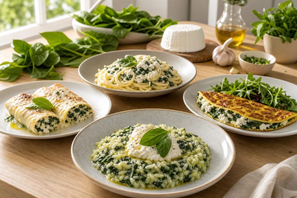 Découvrez 4 recettes savoureuses et rapides à base d'épinard et de ricotta, parfaites pour des repas gourmands et faciles à préparer en un rien de temps.